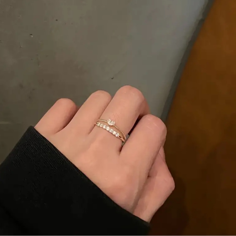 Dual Heart and Rhinestone Ring Set - Picture 4 of 4